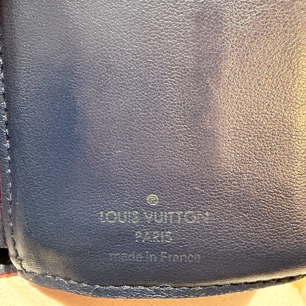 SOLD Louis Vuitton Lockme Compact Wallet Navy Blue Red Trim Gold LV Clasp + COA - Picture 4 of 11